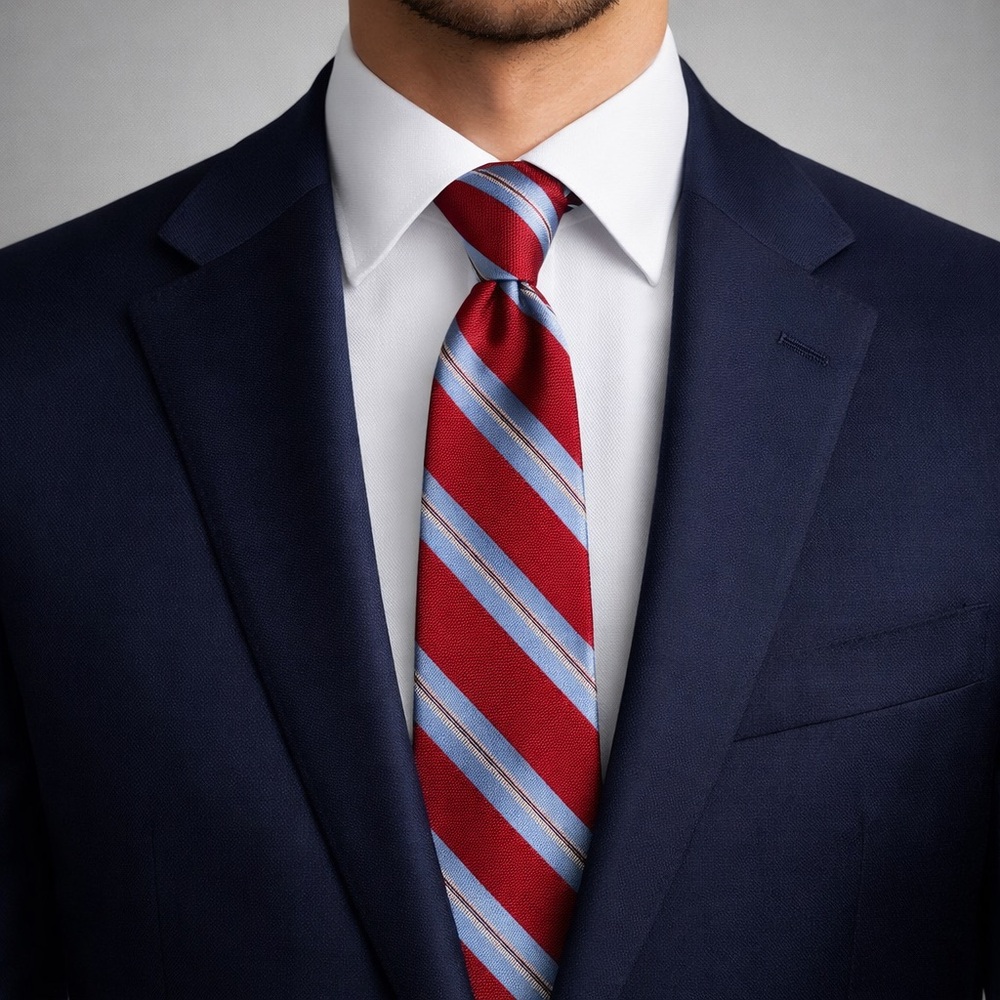 Tommy Hilfiger Red Blue Striped Silk Tie Classic Prep Business Necktie 3.5”